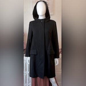 Nili Lotan Virgin Wool Coat Knee Length Hooded w/ Hidden Zipper in Black size 2